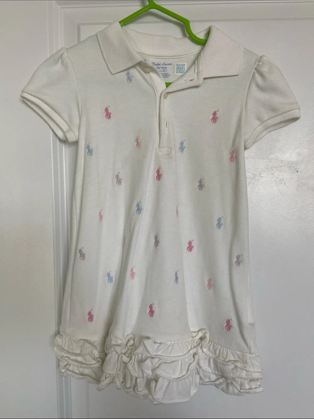 Ralph Lauren White Girls Polo Dress with Pastel Pony Embroidery